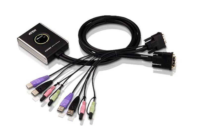 Aten Petite KVM | CS682 2-Port USB DVI KVM with audio 1.2m Cable and