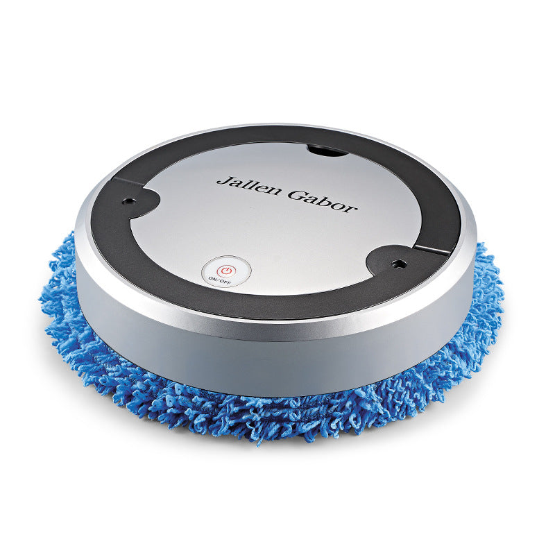 Robotic cleaning device with blue brush head on a white background
