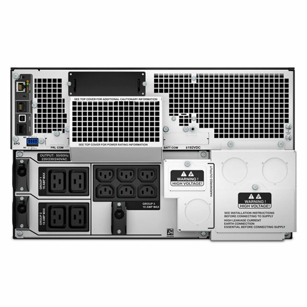 Back view of a power supply unit with labeled components on a white background. IT support near me.Raee Industries