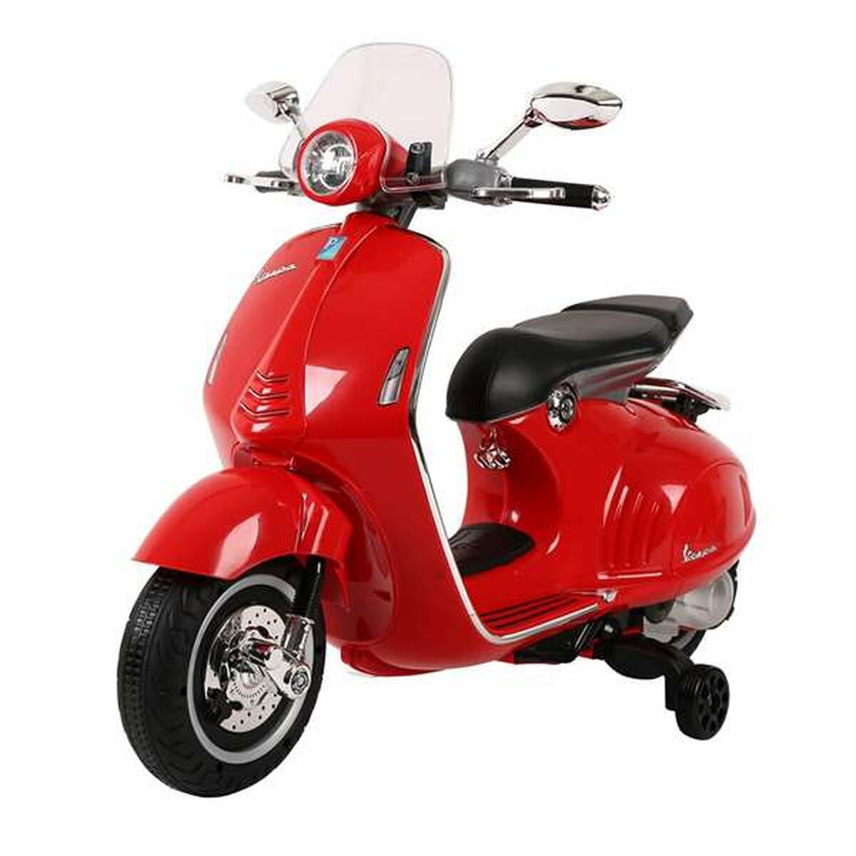 Red scooter with black seat on a white background