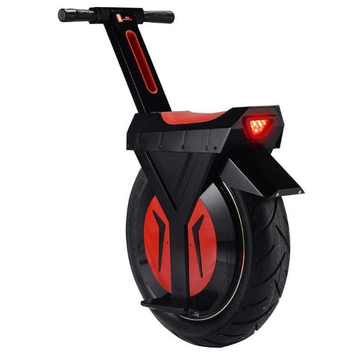 Single-wheeled electric self-balancing scooter with red accents on a white background
