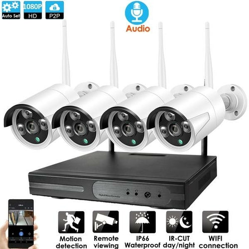 4CH CCTV System Wireless Audio 1080P NVR 4PCS 2.0MP IR Outdoor P2P
