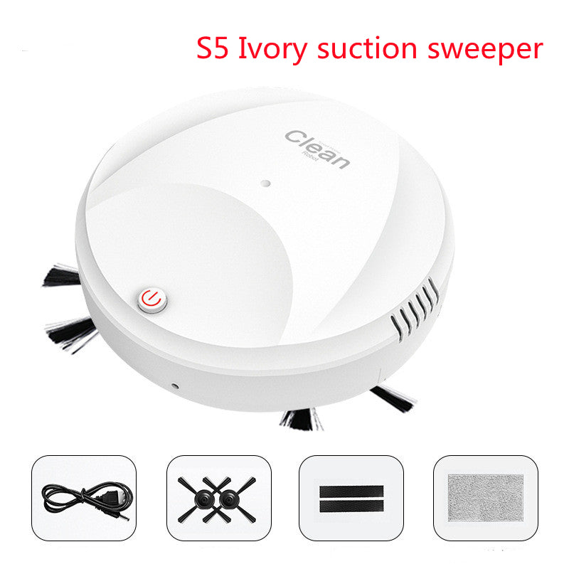 White S5 Ivory suction sweeper with icons below on a white background