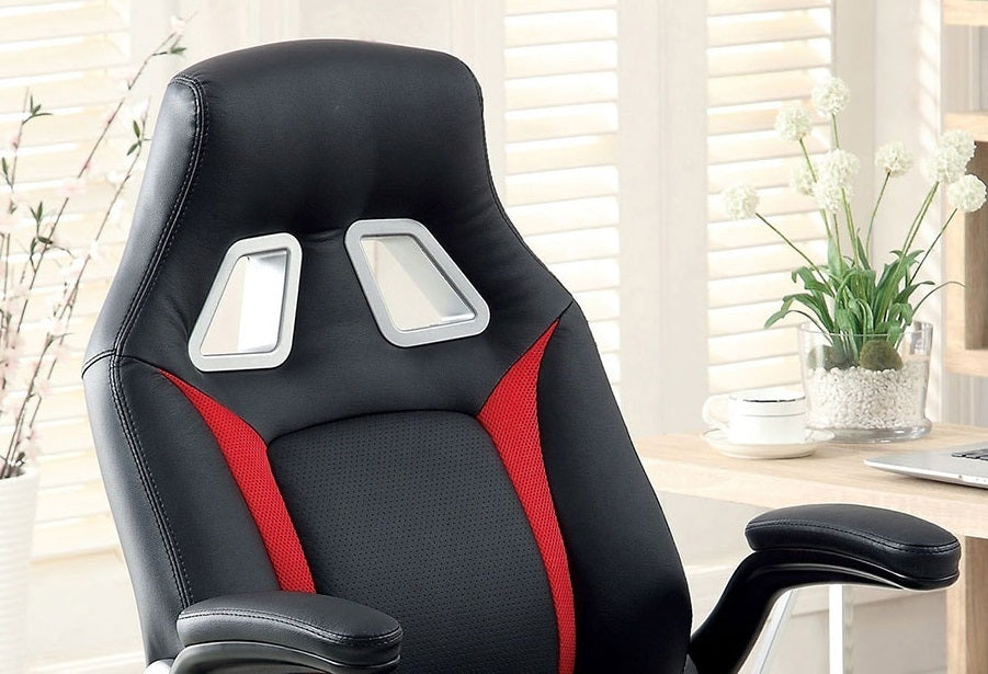 Stylish Office Chair Upholstered 1pc Comfort Adjustable Chair Relax Gaming Office Chair Work Black And Red Color Padded Armrests