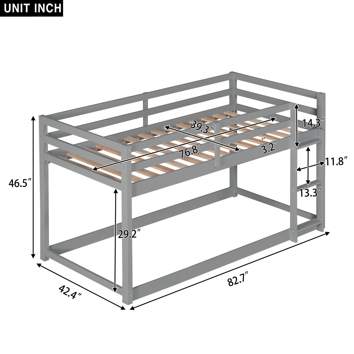 Twin over Twin Floor Bunk Bed with Ladder, Gray(Old SKU:WF293017AAE)