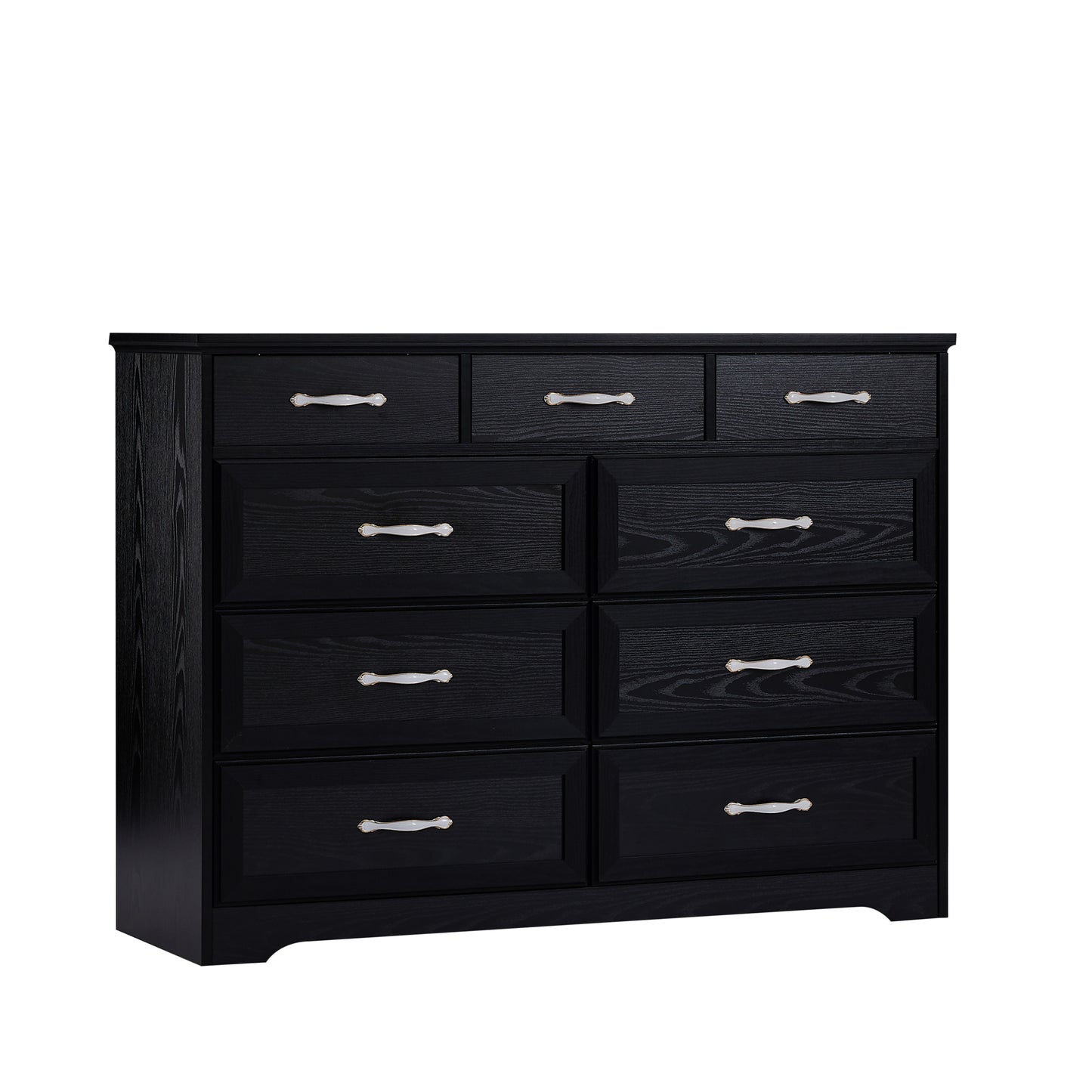 Bedroom dresser, 9 drawer long dresser with antique handles, wood chest of drawers for kids room, living room, entry and hallway, Black, 47.2'' W x 15.8'' D x 34.6'' H.