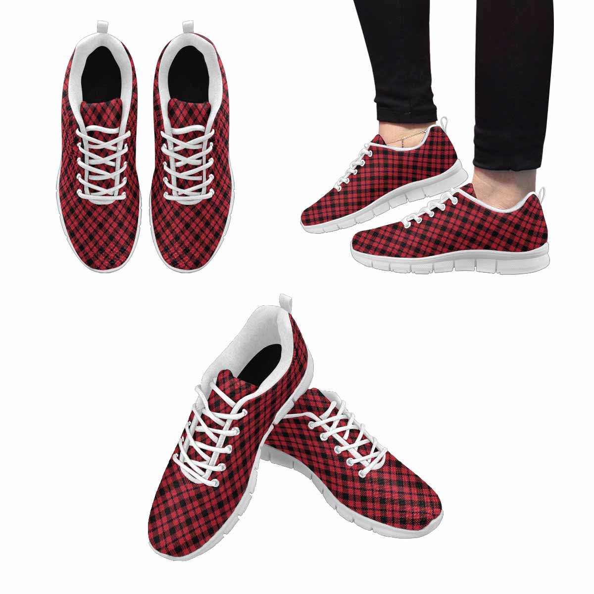 Sneakers For Men,   Buffalo Plaid Red And Black - Running Shoes Dg841