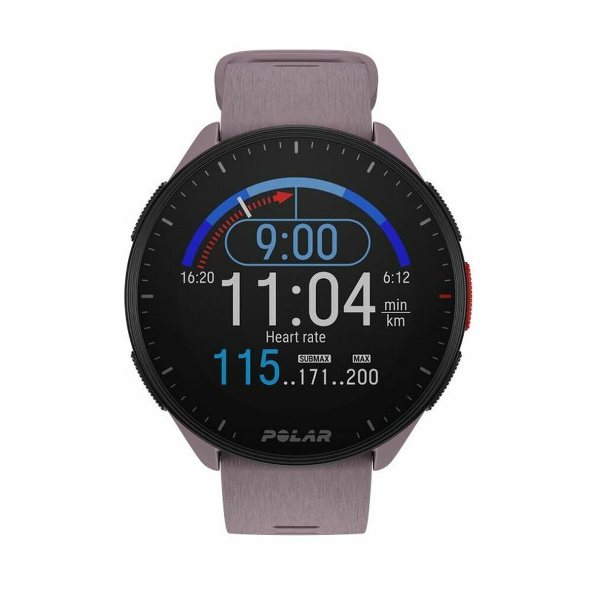 Polar smartwatch with a gray band on a white background