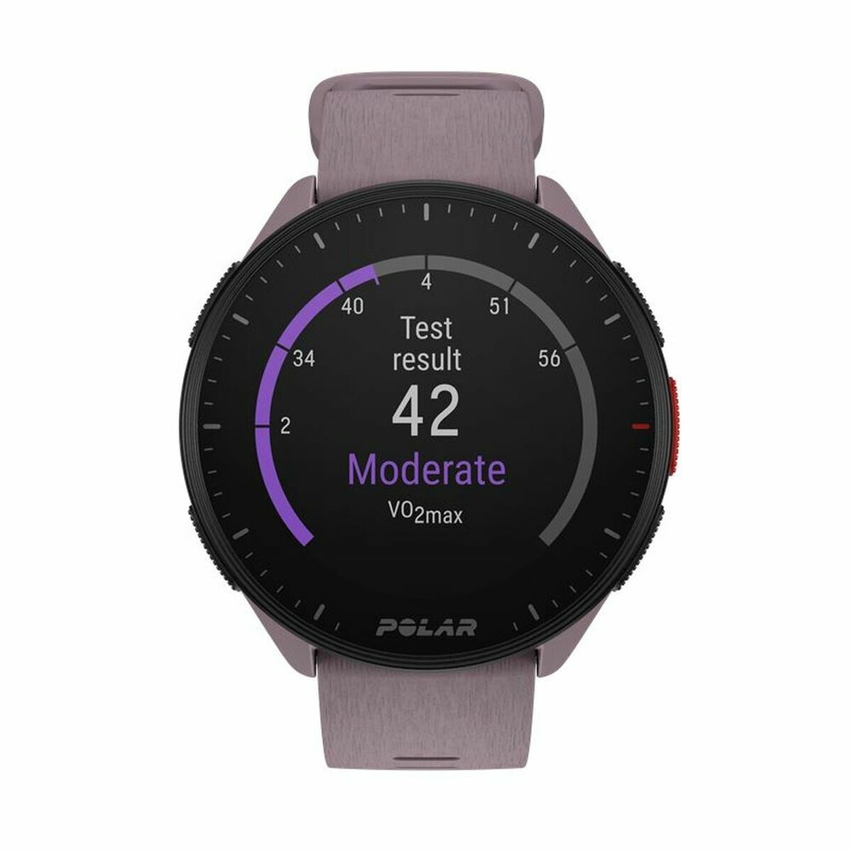 Polar fitness watch with a gray strap on a white background