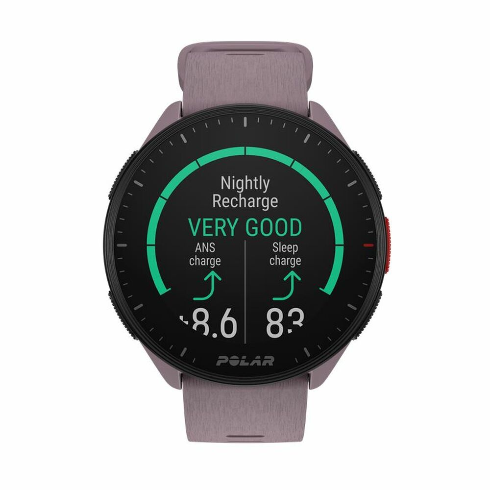 Smartwatch with a gray band displaying health metrics on a white background