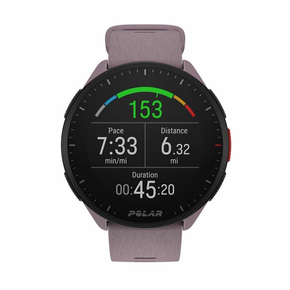 Polar smartwatch with a gray band on a white background
