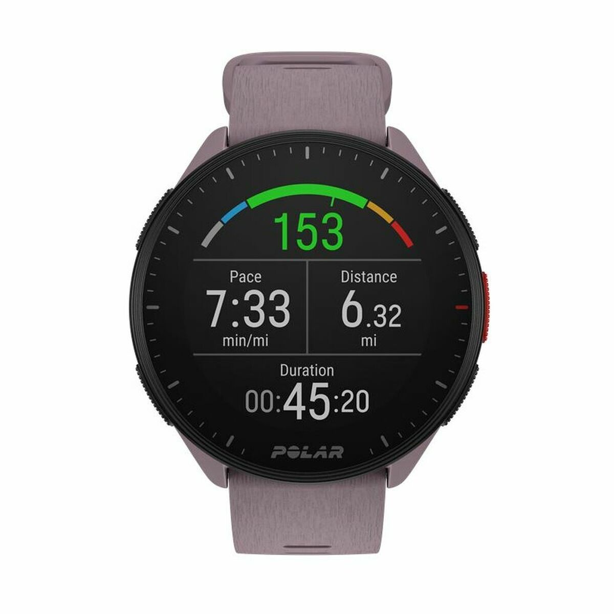 Polar smartwatch with a gray band on a white background