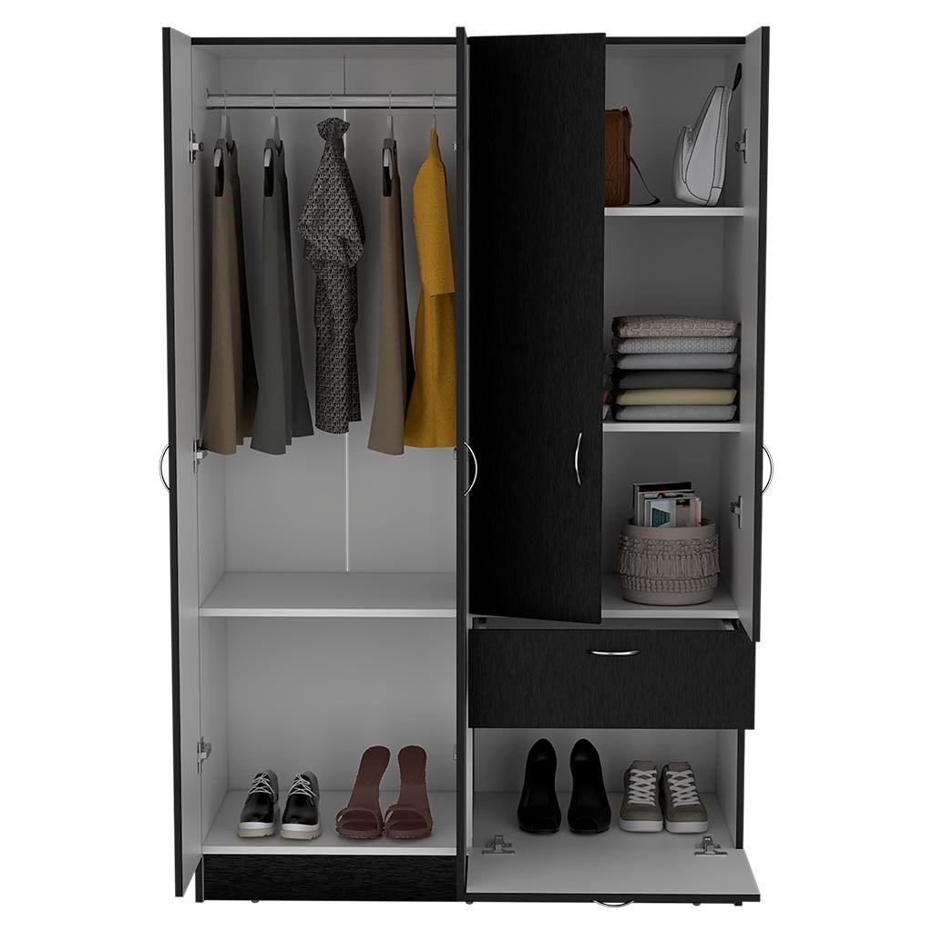 Vaupes Armoire, Double Door Cabinet, One Drawer, Five Interior Shelves, Rod -Black / White