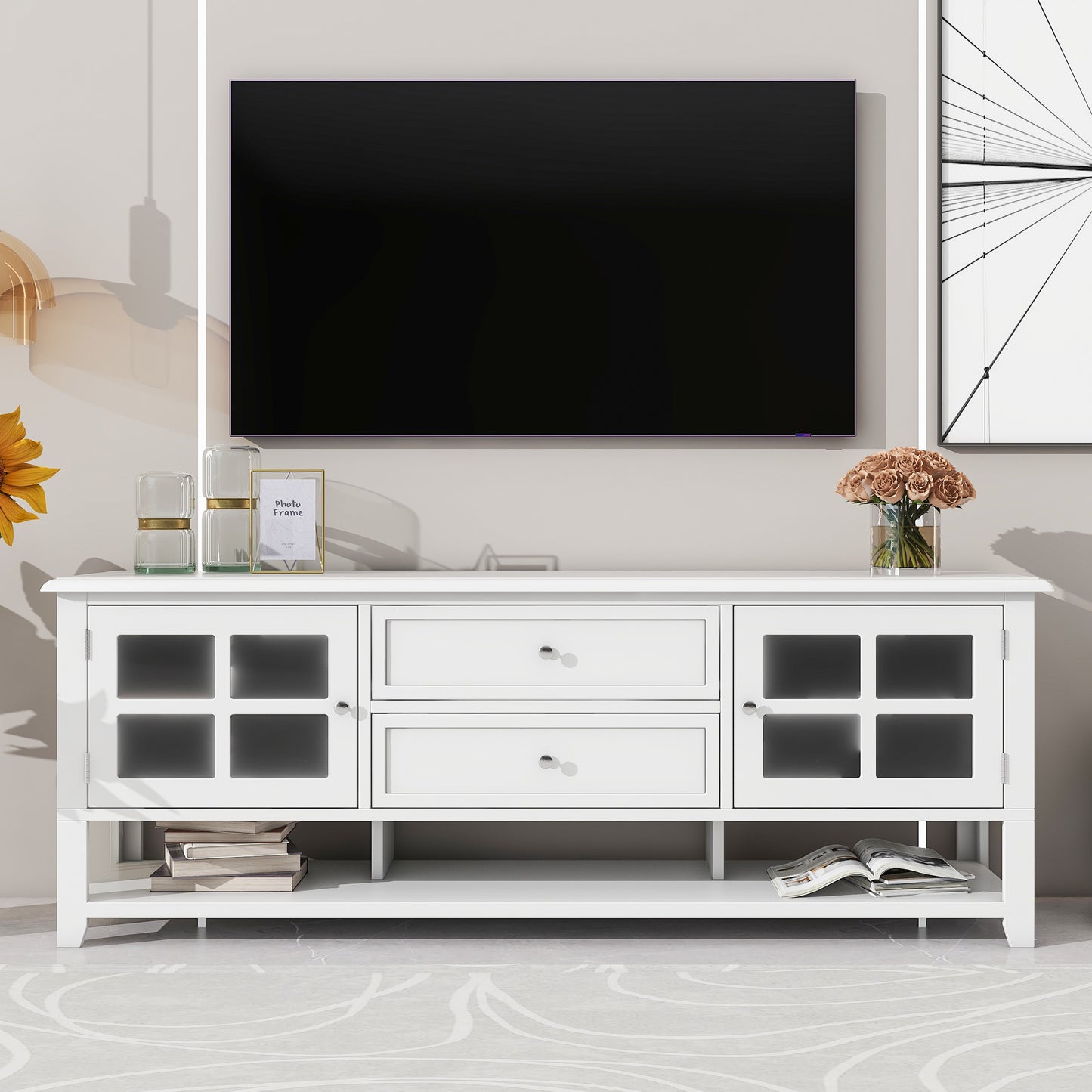 TV Stand for TVs up to 60'', Entertainment Center with Multifunctional Storage Space, TV Cabinet with Modern Design, Media Console for Living Room, Bedroom