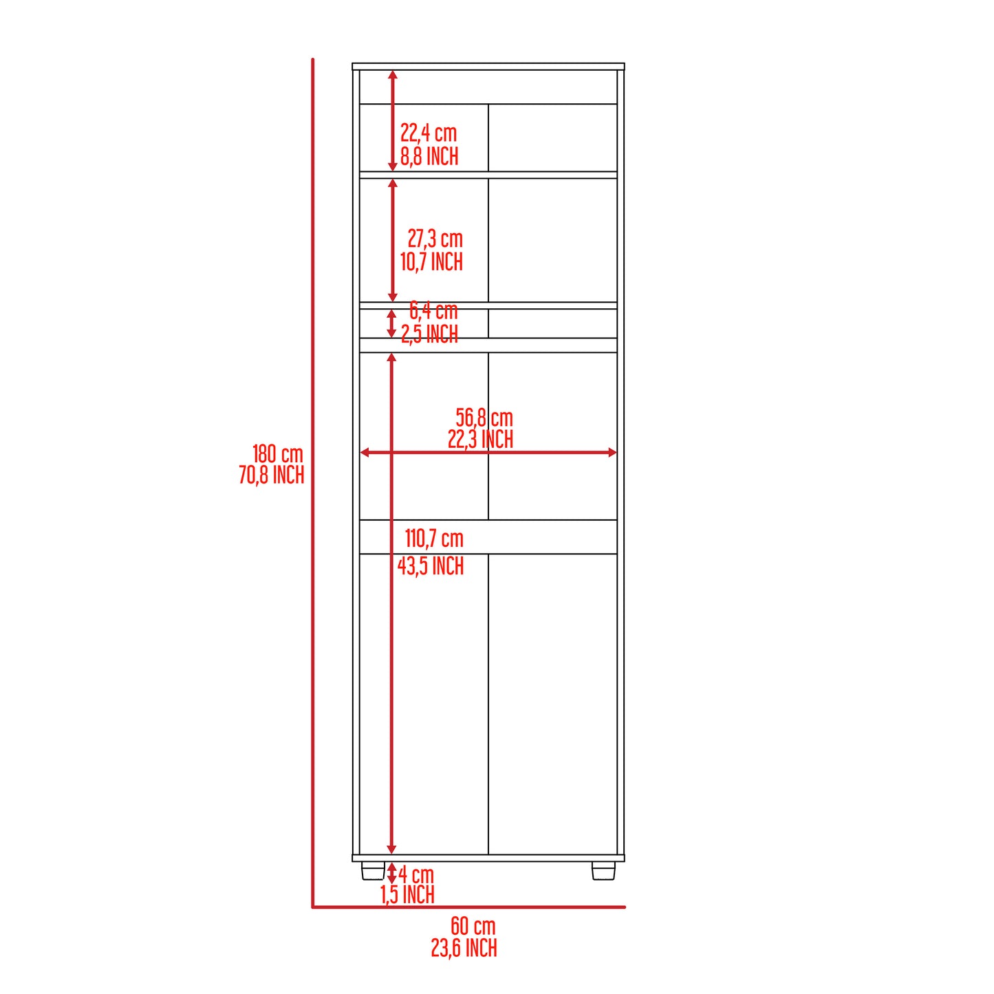 Aurora Armoire, Two Interior Shelves, Rod, Double Door -Black