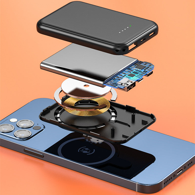 Cross-sectional view of a smartphone with exposed internal components on an orange background