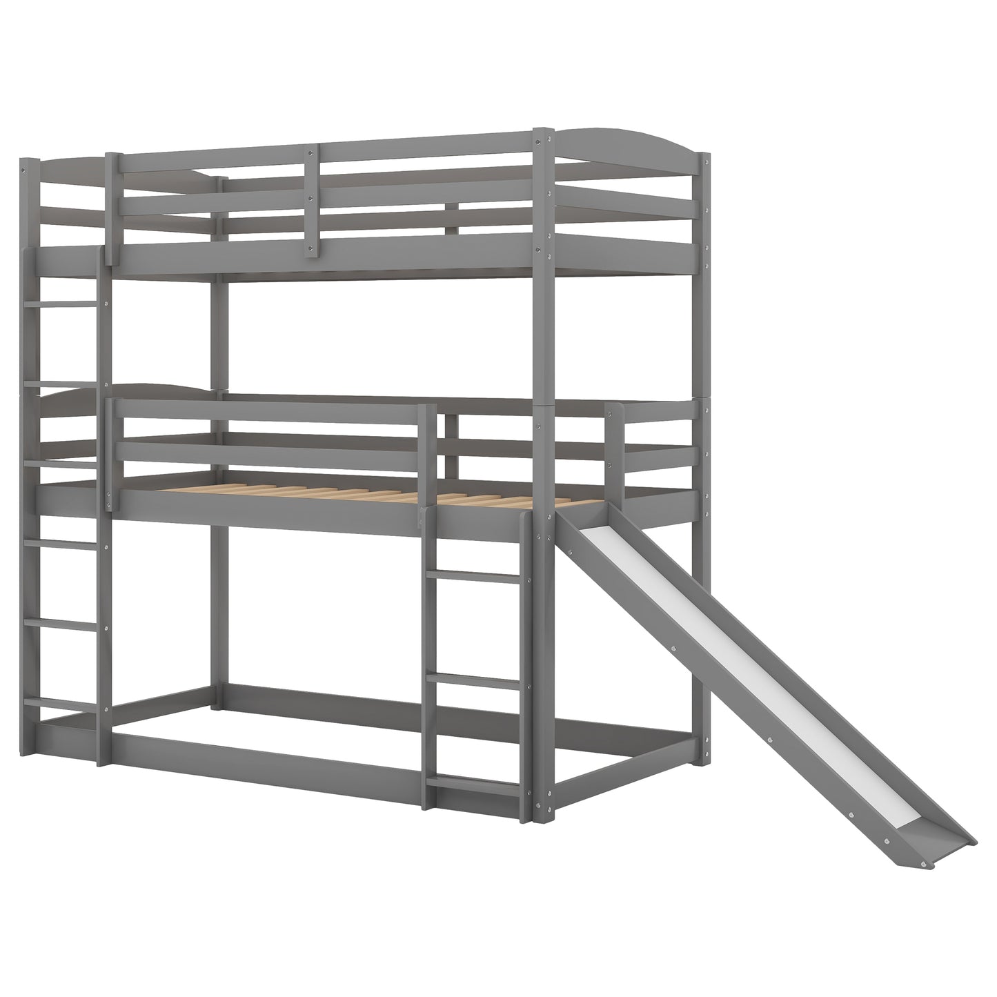 Twin over Twin over Twin Adjustable Triple Bunk Bed with Ladder and Slide,Gray(OLD SKU:SM000508AAE)