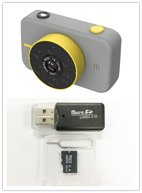 Camera device with USB adapter and microSD card on a white background
