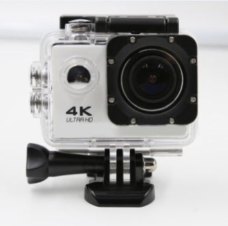 Action camera with 4K Ultra HD label on a white background