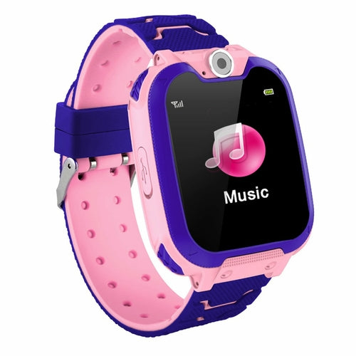 Smartwatch with pink and blue band on a white background