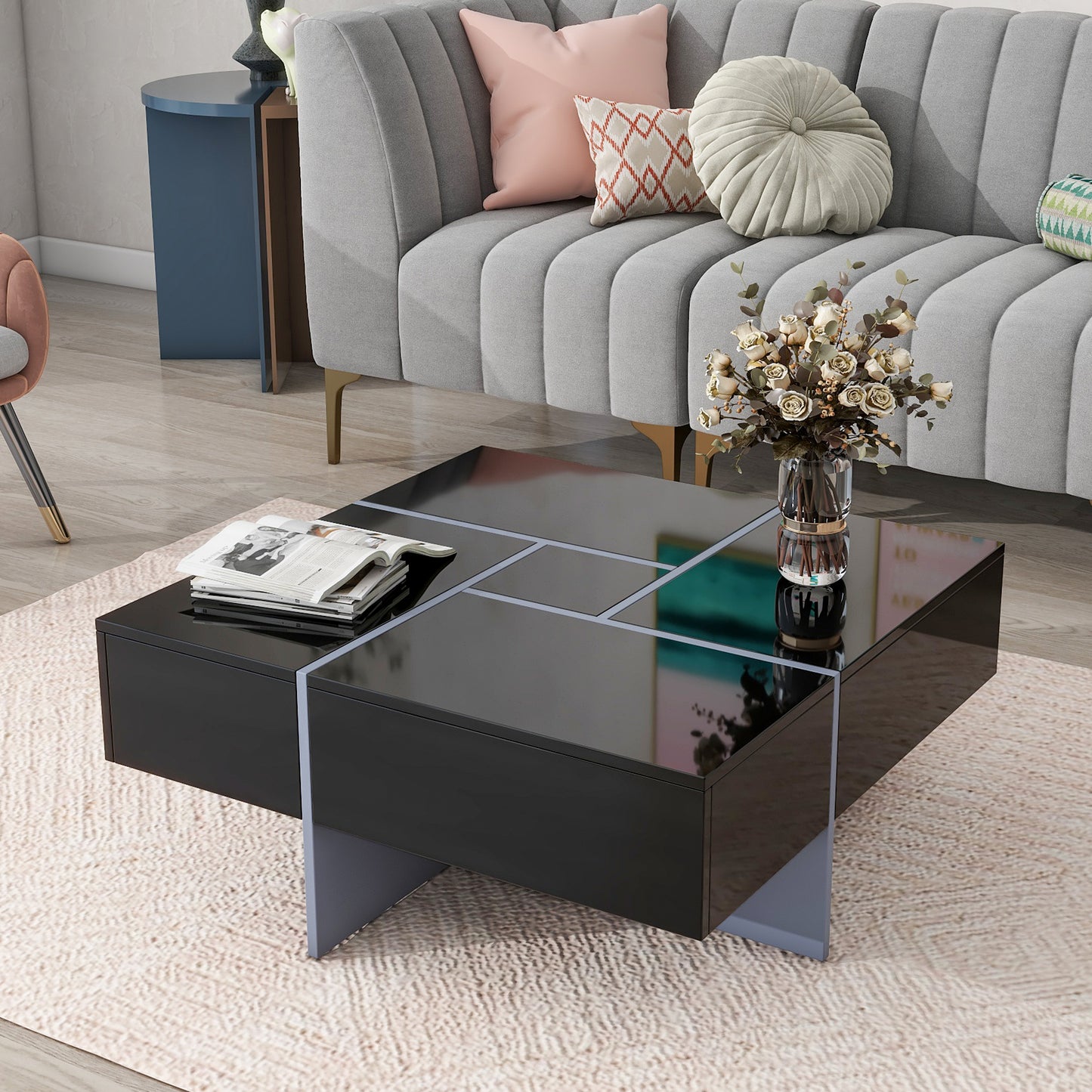 Coffee Table, Accent Furniture Home Decor, Open Storage Shelf, Storage Coffee Table with Hidden Compartment and Adjustable Storage Shelf, Lift Table -top Dining Table for Living room color. Raee-Industries.