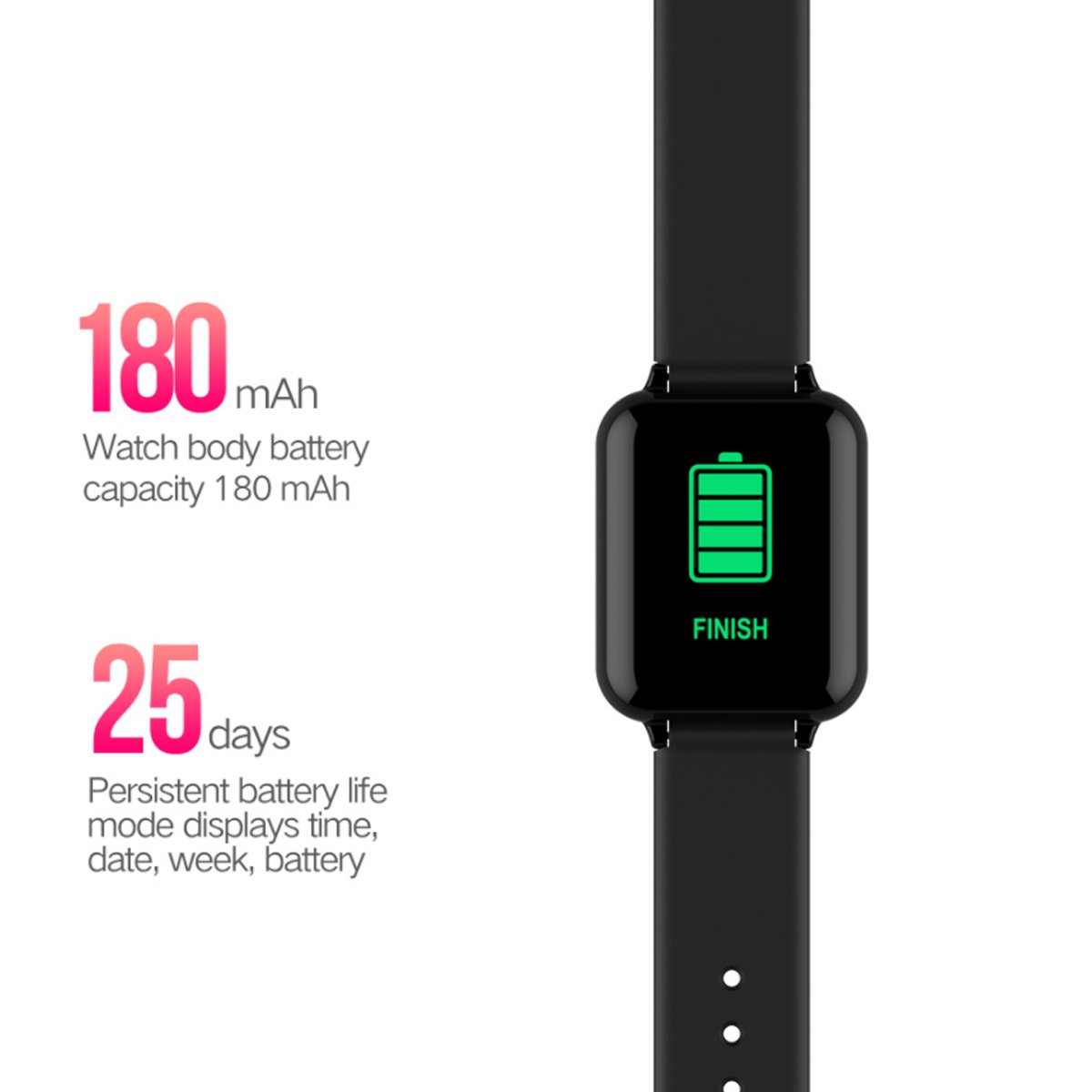 Smartwatch with battery display on a white background