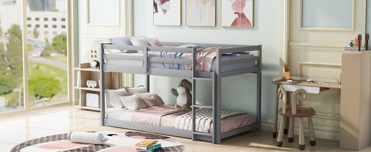 Twin over Twin Floor Bunk Bed with Ladder, Gray(Old SKU:WF293017AAE)