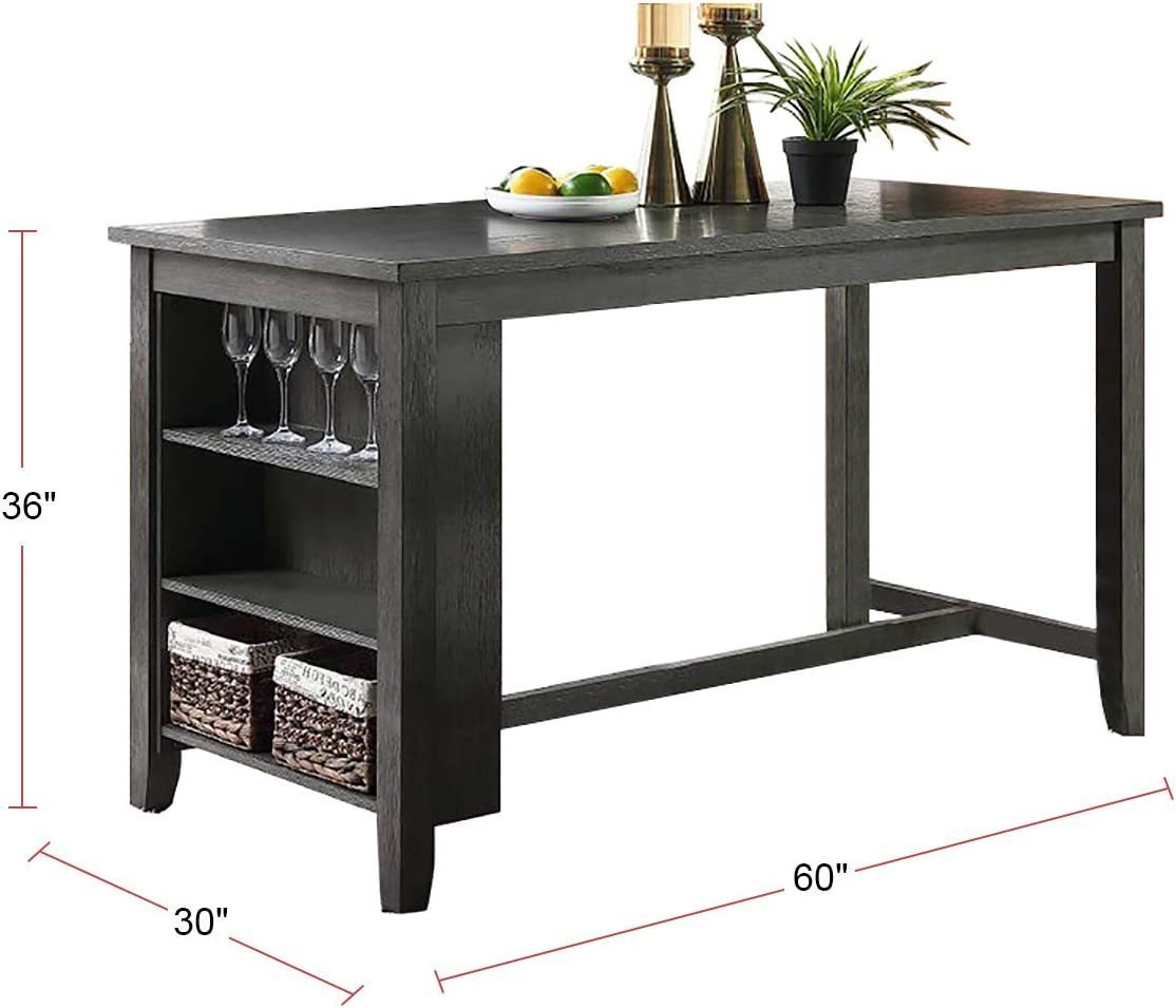 Modern Casual 1pc Counter Height High Dining Table w Storage Shelves Gray Finish Wooden Kitchen Breakfast Table Dining Room Furniture