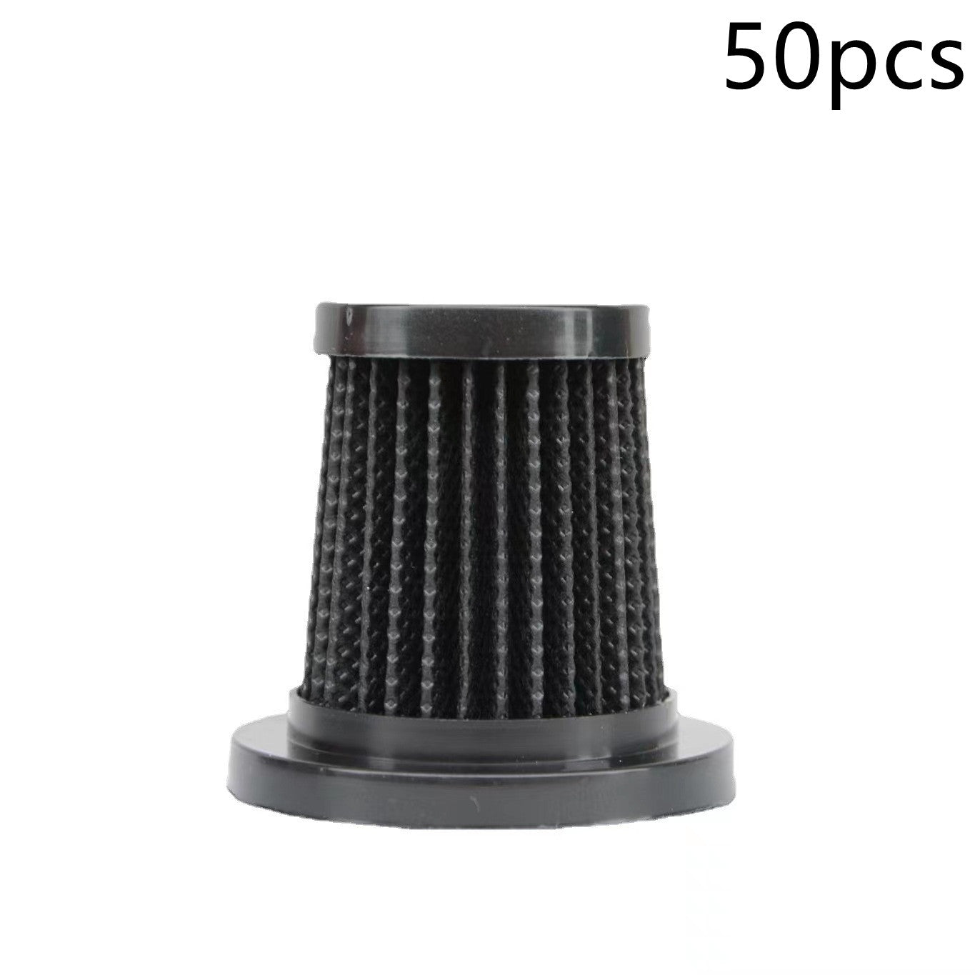 Black air filter with '50pcs' text on a white background