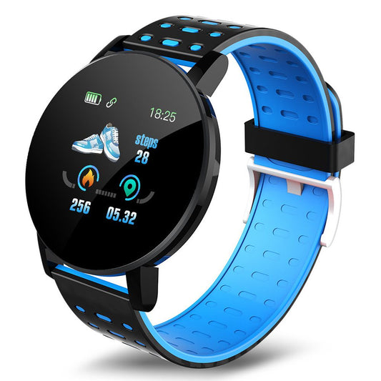 Smartwatch with a blue and black band on a white background