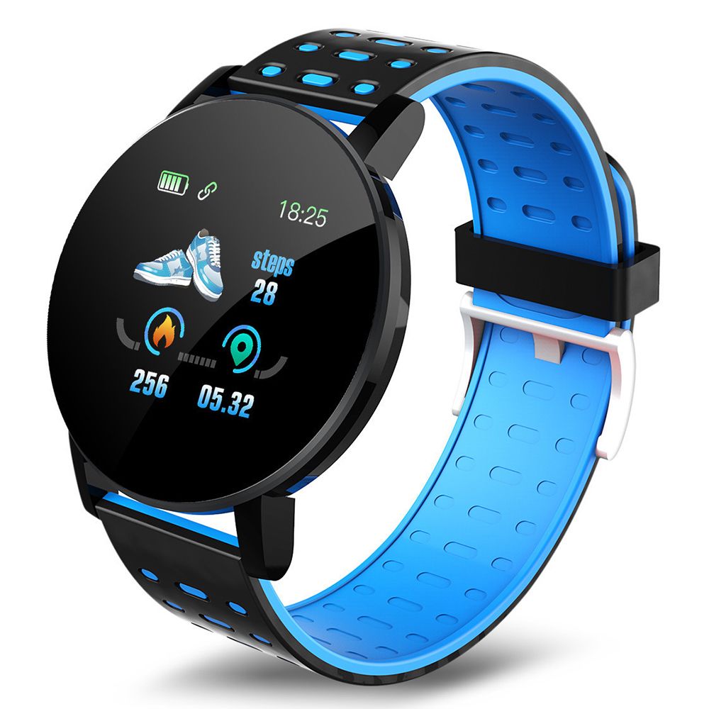 Smartwatch with a blue and black band on a white background