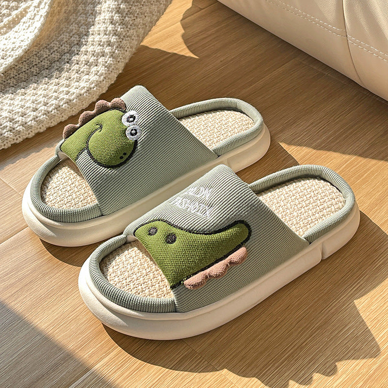 Sweat-absorbent Non-slip Breathable Thick-soled Cartoon Cute Little Dinosaur Linen Slippers. Raee-Industries