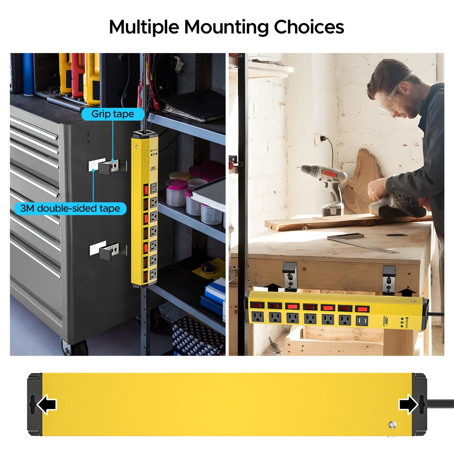 CRST 6 Outlets Individual Switches Mountable Metal Power Strip Surge Protector with Dural USB Ports 6FT Flat Plug Power Cord-3