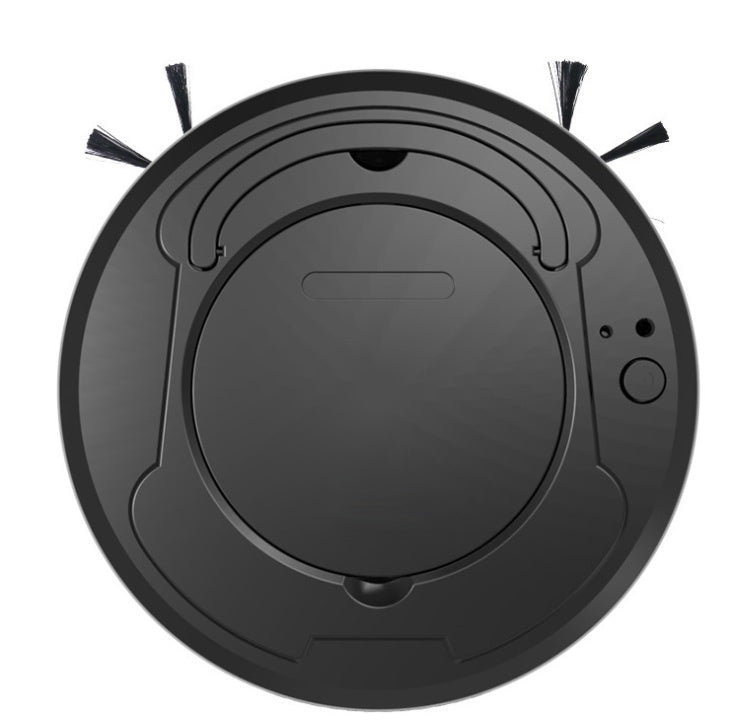 Top view of a black robotic vacuum cleaner on a white background