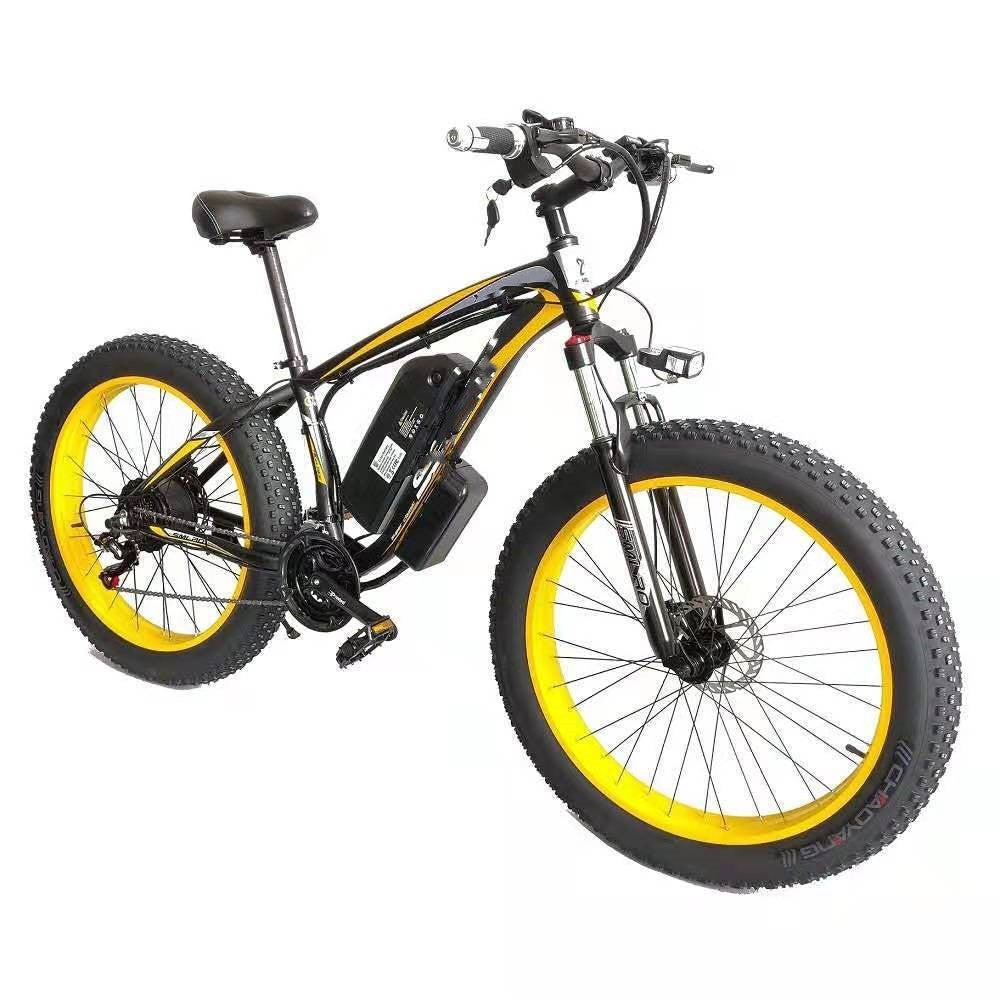 Electric bike with yellow wheels on a white background