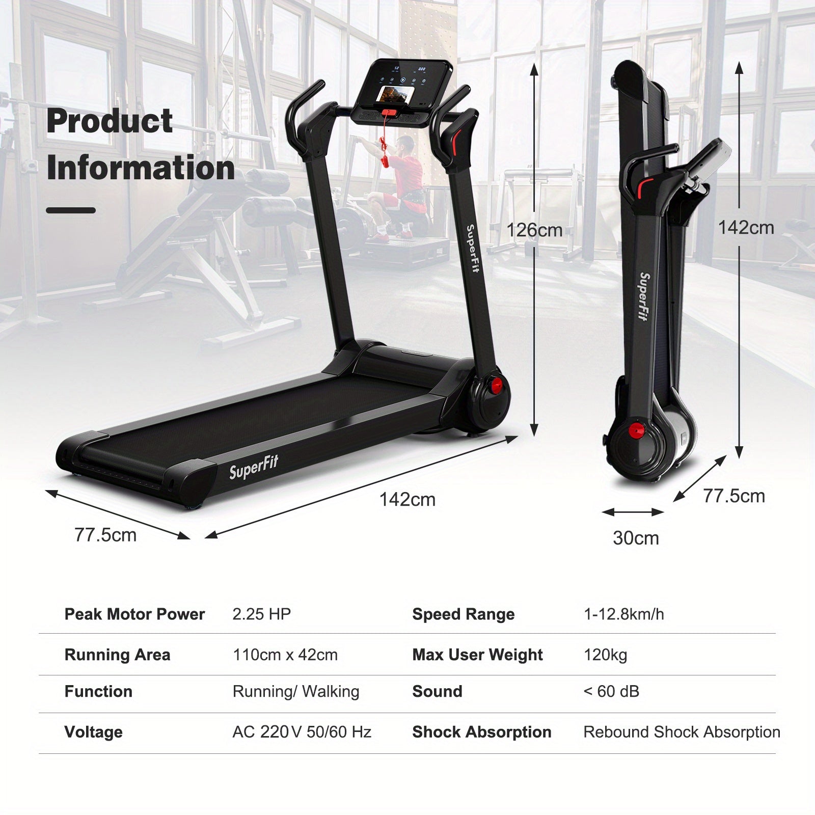 NNETM Folding Electric Treadmill 2.25HP - Black-2
