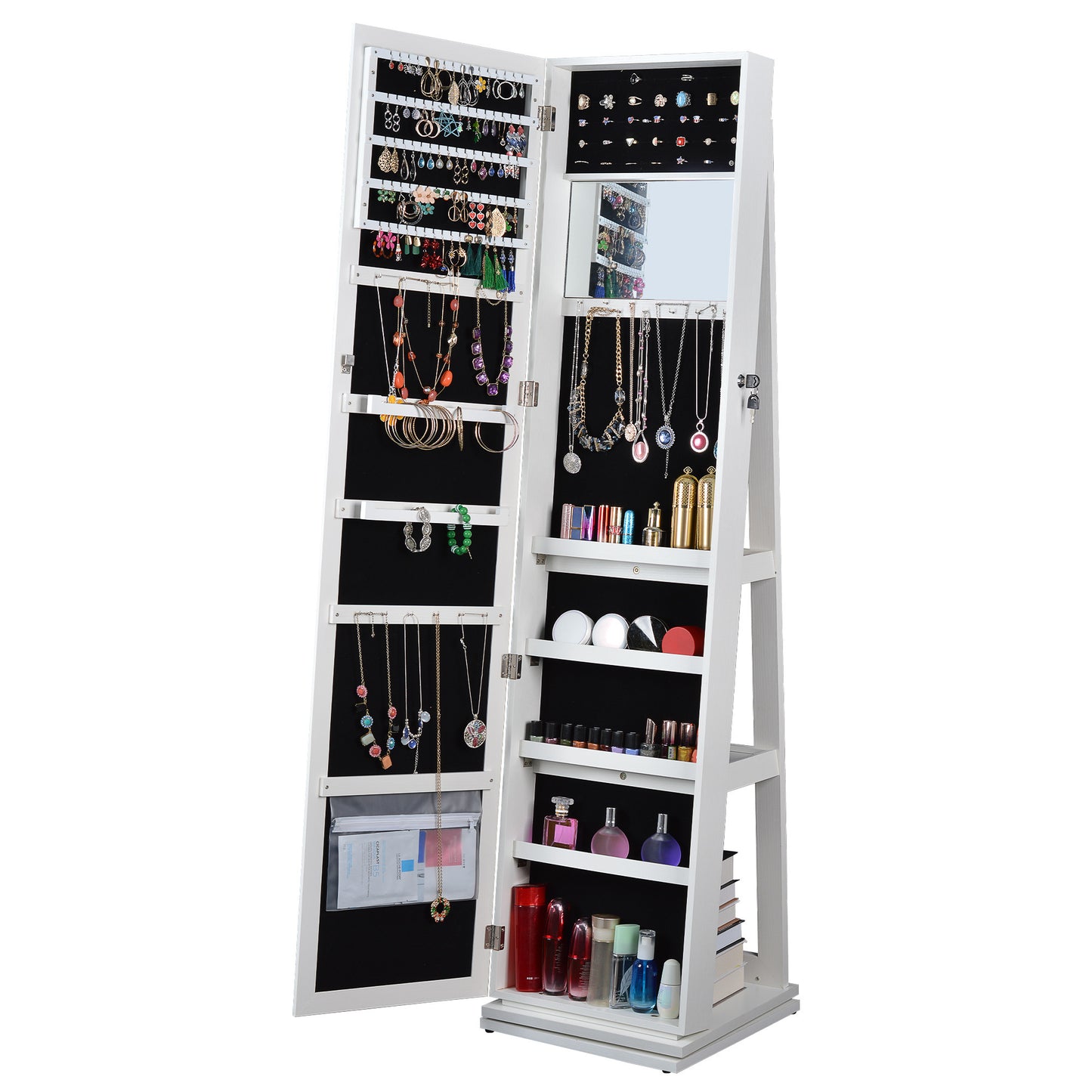 Full Length Mirror 360° Swivel Jewelry Cabinet