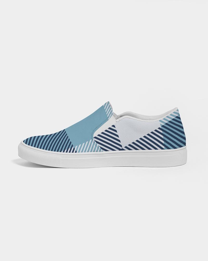 Mens Sneakers, Blue Plaid Low Top Slip-on Canvas Sports Shoes - Pzq475