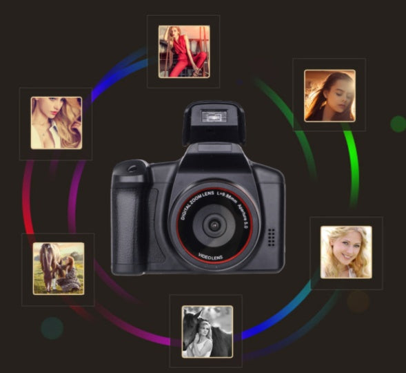 Camera with photo editing software interface on a black background