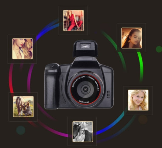 Camera with photo editing software interface on a black background
