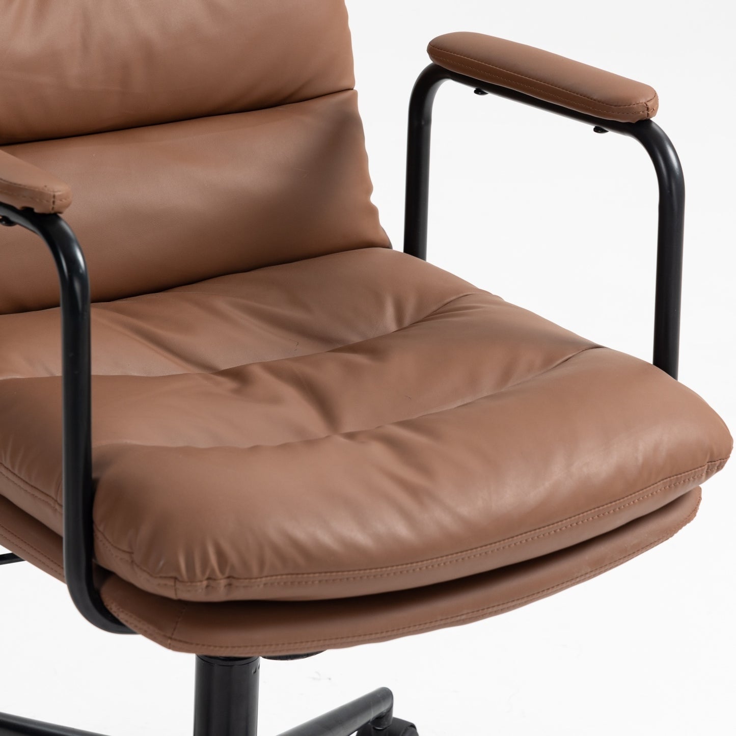 Office Chair,Mid Back Home Office Desk Task Chair with Wheels and Arms Ergonomic PU Leather Computer Rolling Swivel Chair with Padded Armrest,The back of the chair can recline 40° (Brown)