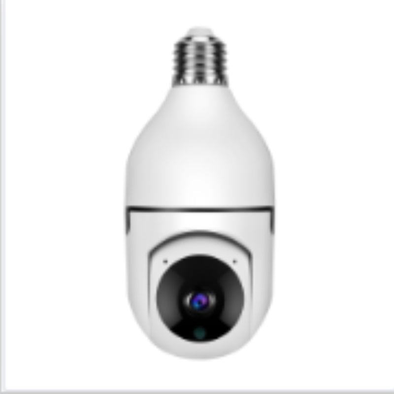 Camera designed to look like a light bulb on a white background
