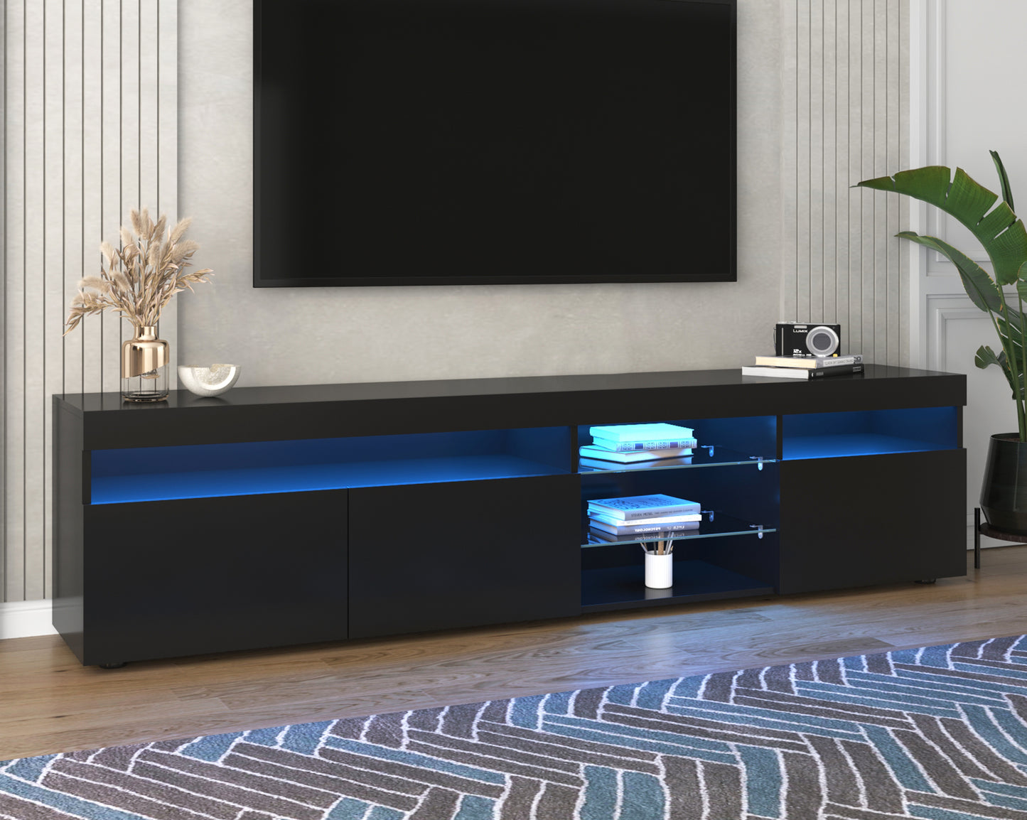 Modern Design TV Stands for TVs up to 80'', LED Light Entertainment Center, Media Console with Multi-Functional Storage, TV cabinet for Living room,Bedroom, Home Theatre