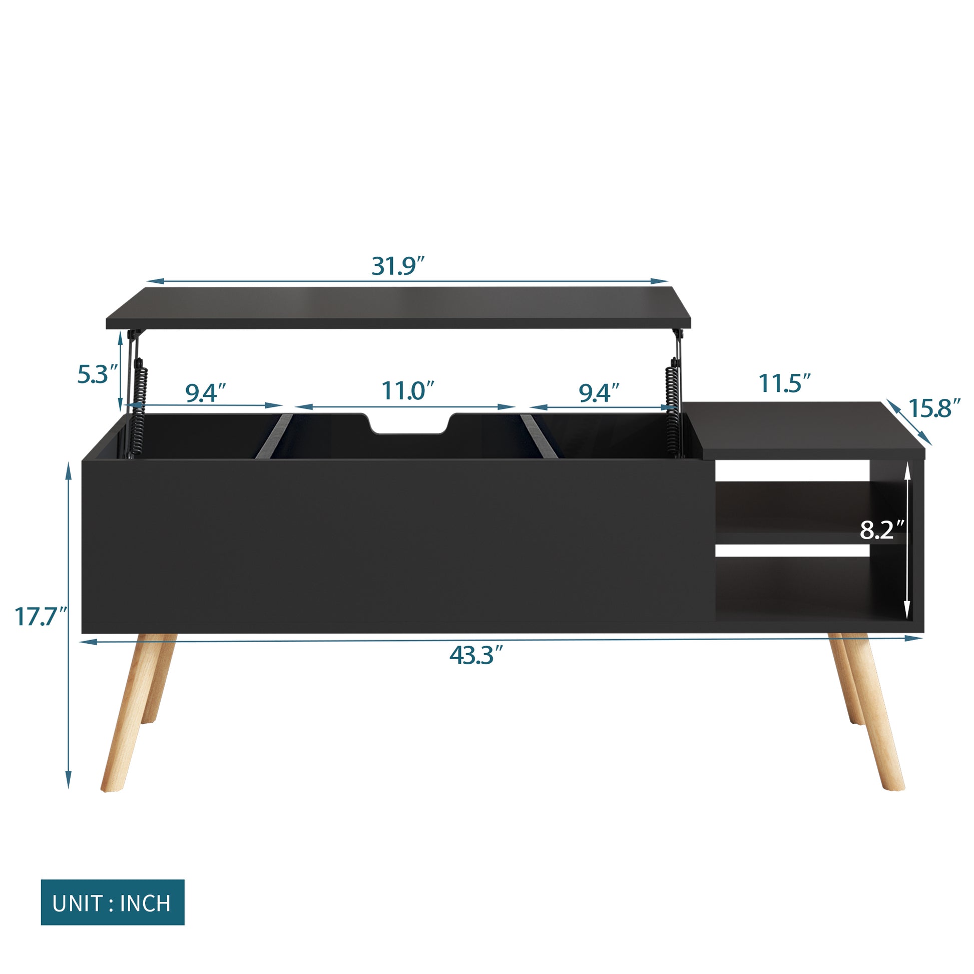 Coffee Table, Accent Furniture Home Decor, Open Storage Shelf, Storage Coffee Table with Hidden Compartment and Adjustable Storage Shelf, Lift Table -top Dining Table for Living room color. Raee-Industries.