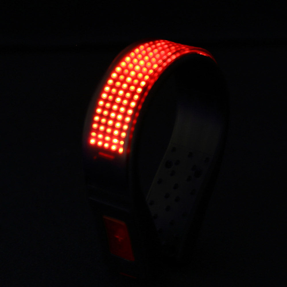 Red LED strip light on a dark background
