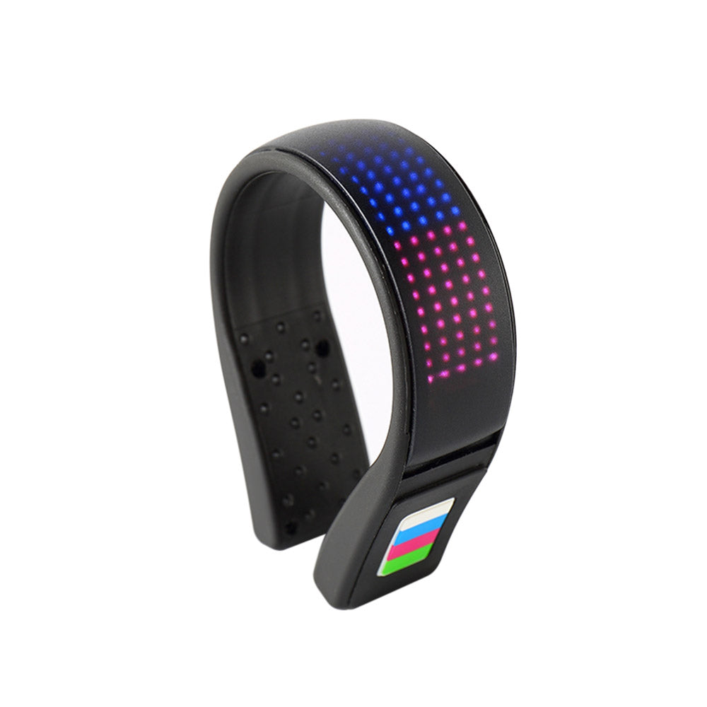 Black smartband with colorful display on a white background