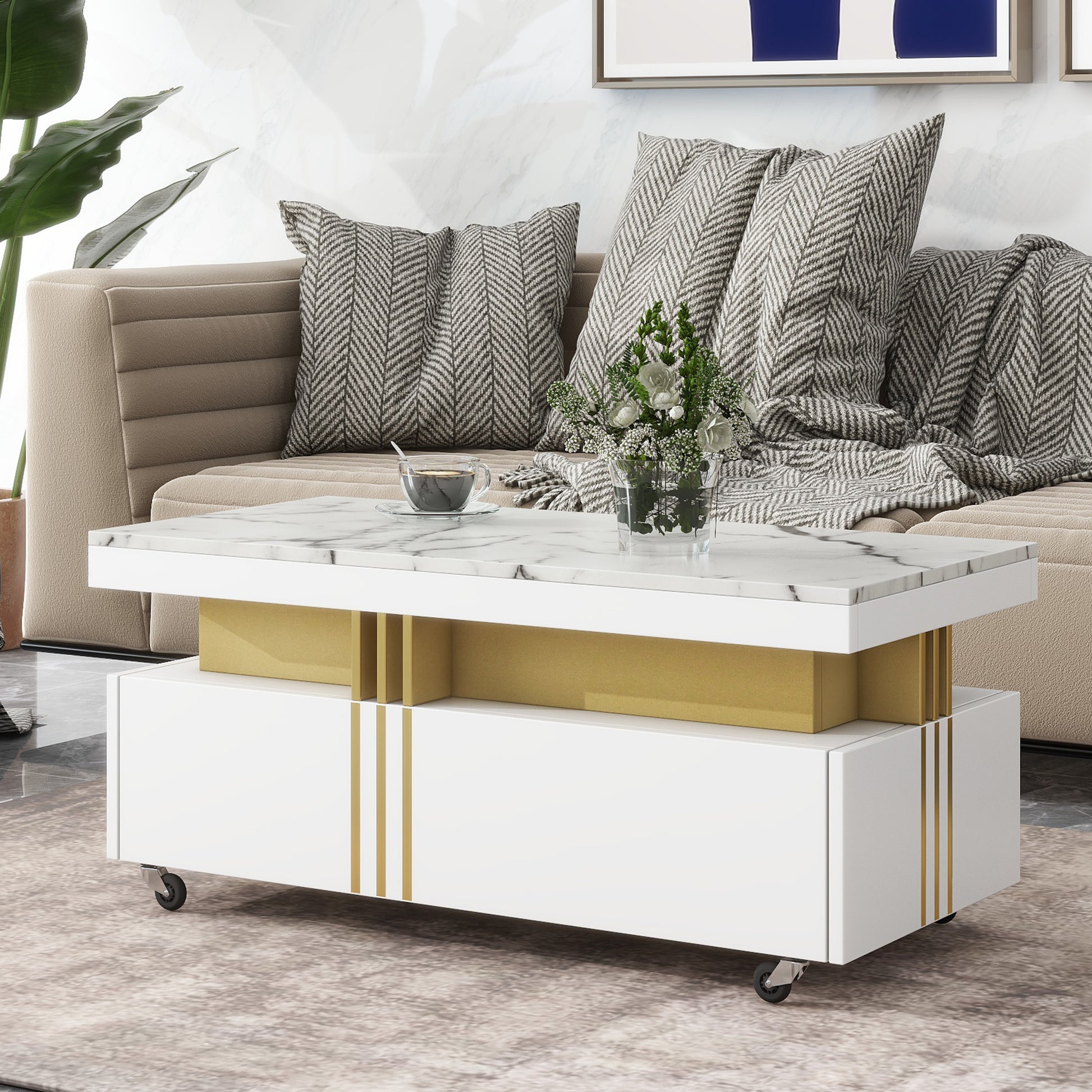 Coffee Table, Accent Furniture Home Decor, Open Storage Shelf, Storage Coffee Table with Hidden Compartment and Adjustable Storage Shelf, Lift Table -top Dining Table for Living room color. Raee-Industries.