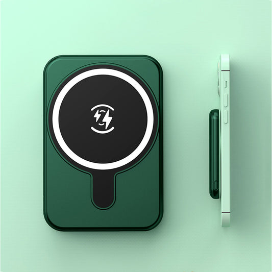 Green phone case with a black circular design on a light green background