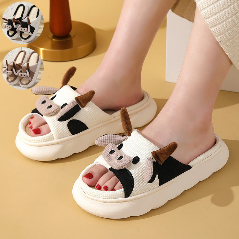 Cute Cartoon Cow Frog Slippers Linen Non-slip Shoes Indoor Garden Home Slippers. Raee-Industries.com