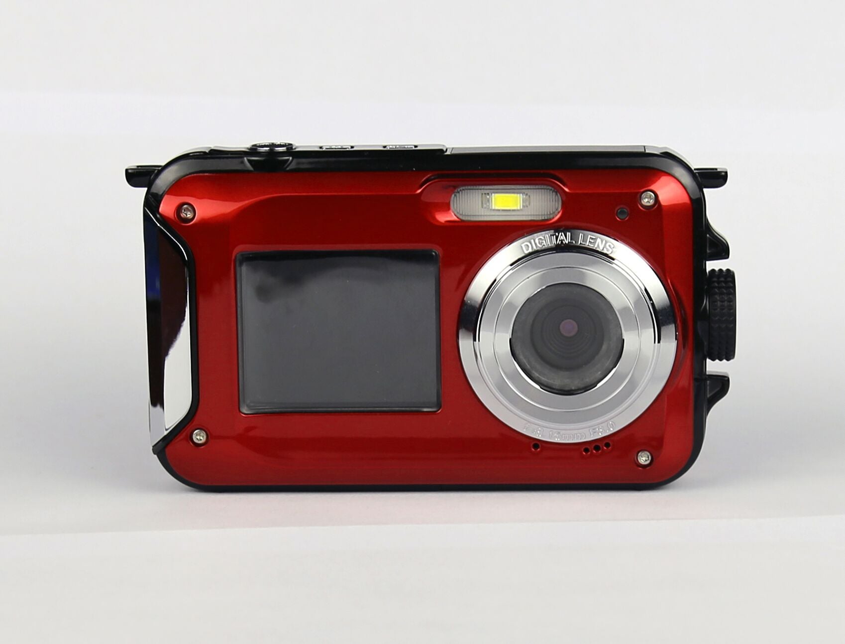 Red underwater camera on a white background